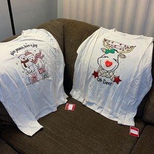 2 NEW Girls Christmas Long Sleeve Tops Med 7/8